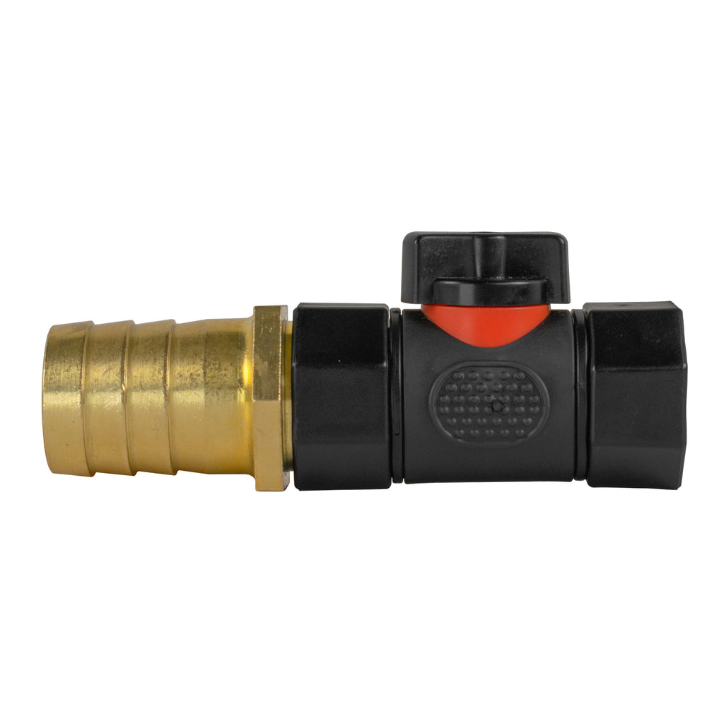 25mm Brass Barb with In-Line BSPF Threaded Valve Garden Hose Pipe Barb Connector