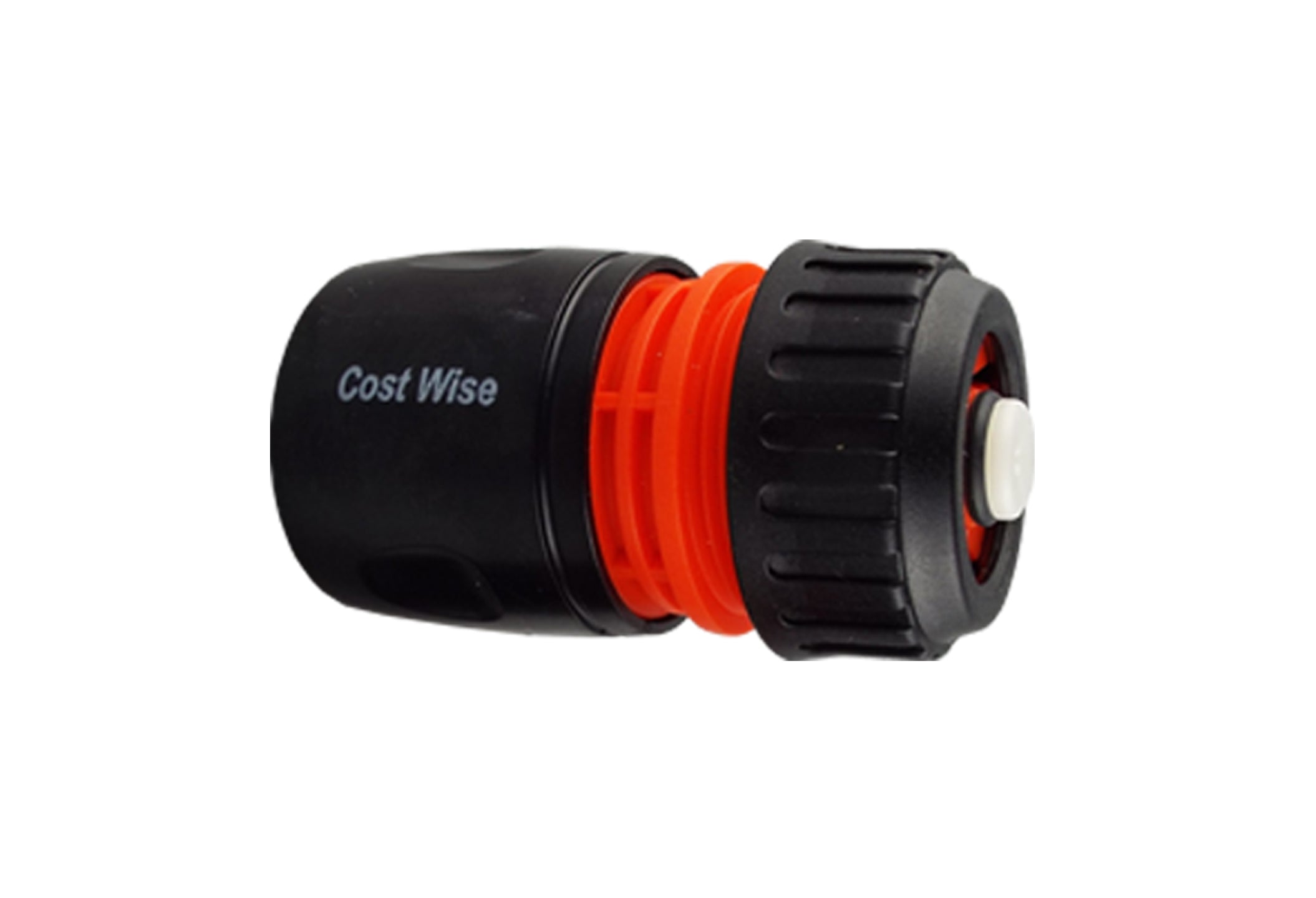 Female Hose Connector With Stop, 1/2in or 5/8in Hose, Black Orange