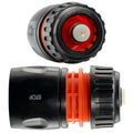 Female Hose Connector With Stop, 1/2in or 5/8in Hose, Black Orange