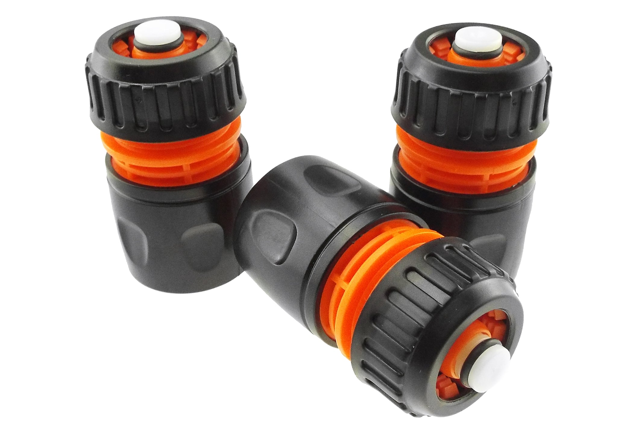 Female Hose Connector With Stop, 1/2in or 5/8in Hose, Black Orange